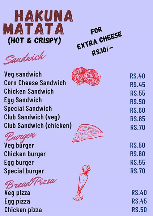 Hakuna Matata Hot & Crispy menu