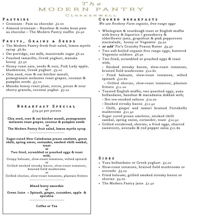 Menu At The Modern Pantry Restaurant London 47 48 St John S Square