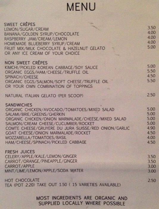 The CLF Art Cafe Menu, Menu for The CLF Art Cafe, Peckham, London