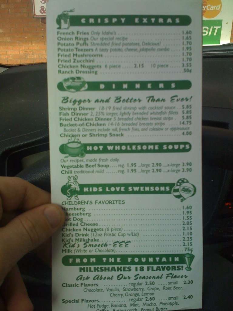 Swensons menu
