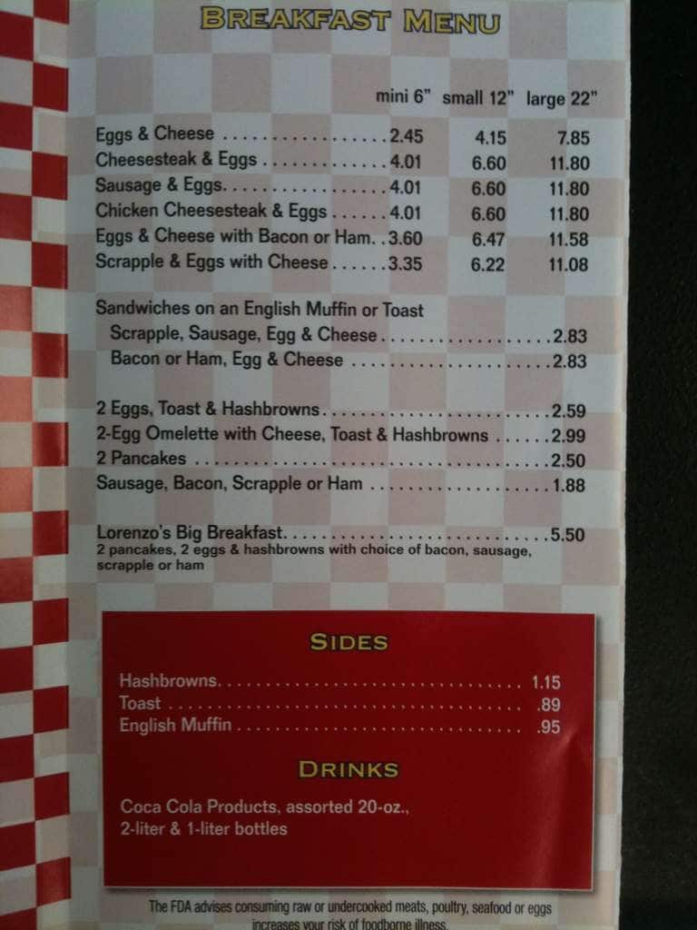 Lorenzo's Steaks & Hoagies Menu Urbanspoon/Zomato