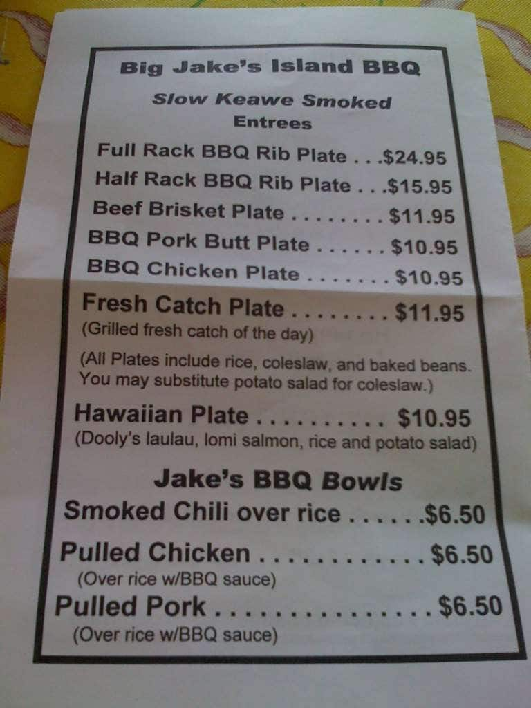 Big Jake's Island B-B-Q Menu - Urbanspoon/Zomato