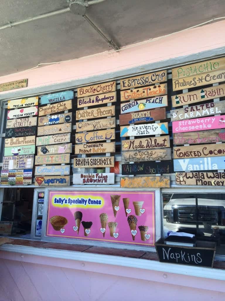 Sally's Ice Cream Menu, Menu for Sally's Ice Cream, Flagler Beach
