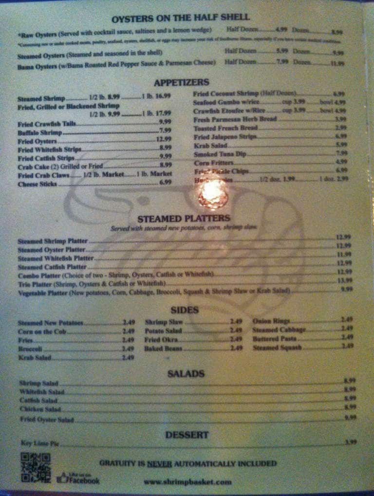 Menu at Shrimp Basket Gulfport restaurant, Gulfport, US 49