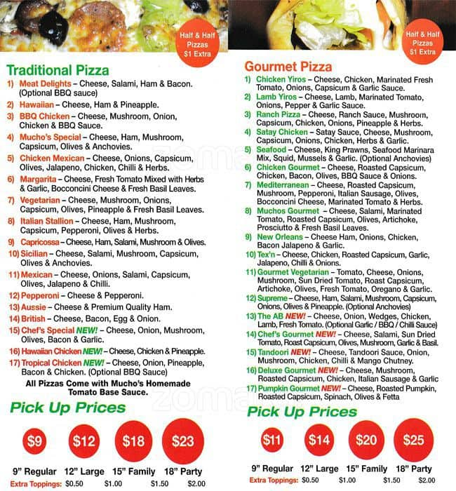 Muchos Pizza Menu, Menu for Muchos Pizza, Findon, Adelaide - Urbanspoon ...