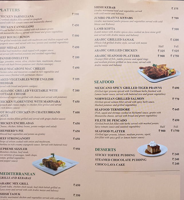 Menu of Supreme Upper Crust, Ambalamukku, Trivandrum