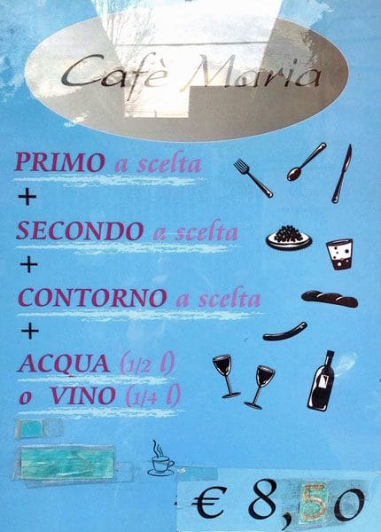 Menu di Cafè Maria 