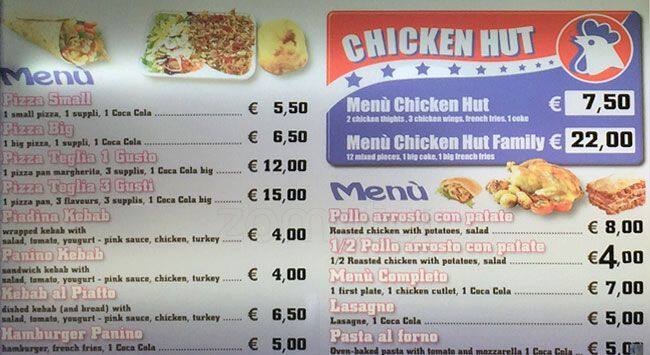 Menu di Pizzeria kebab 