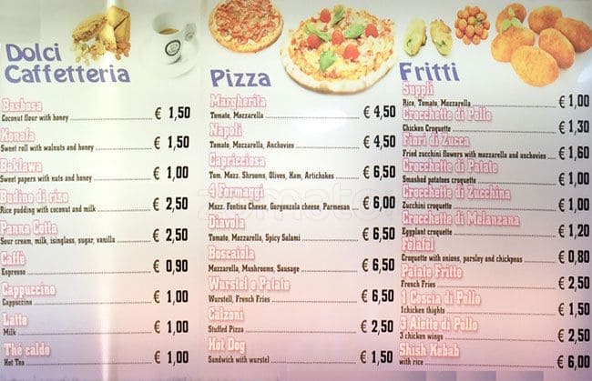 Menu di Pizzeria kebab 