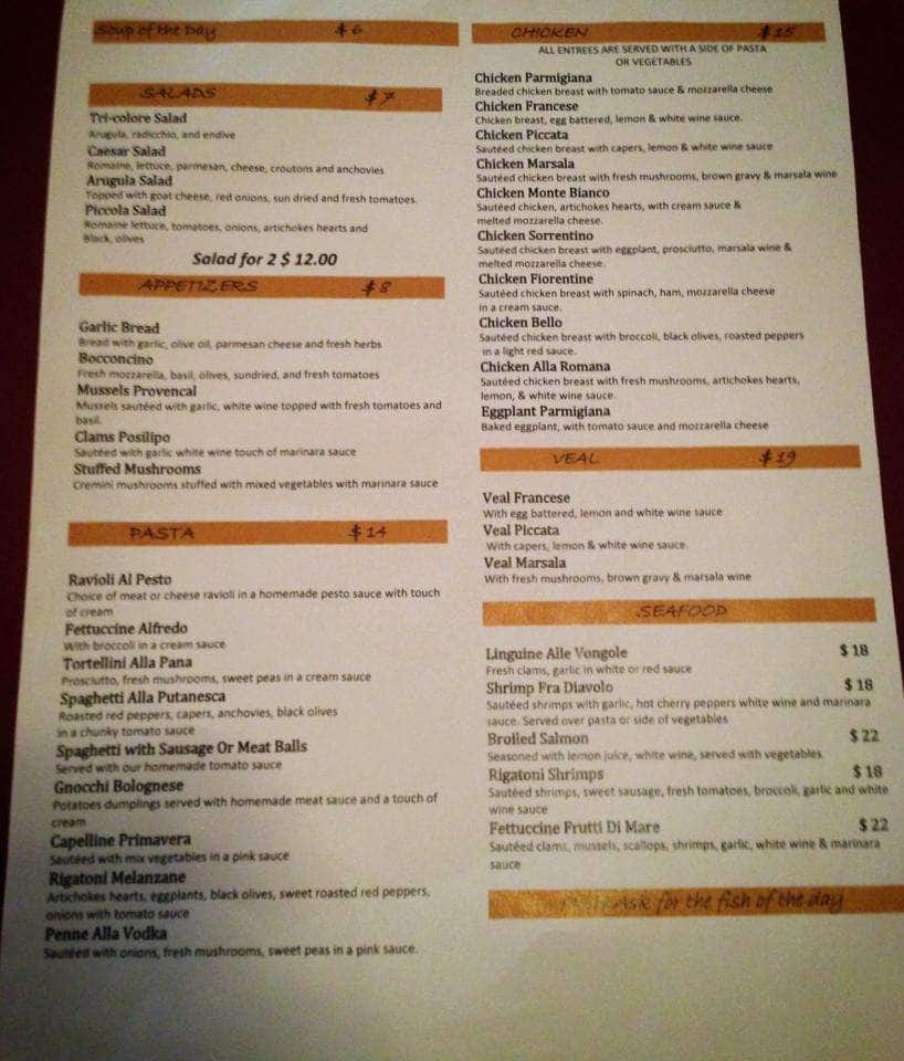 La Piccola Cucina a New York City Foto del Menu con Prezzi