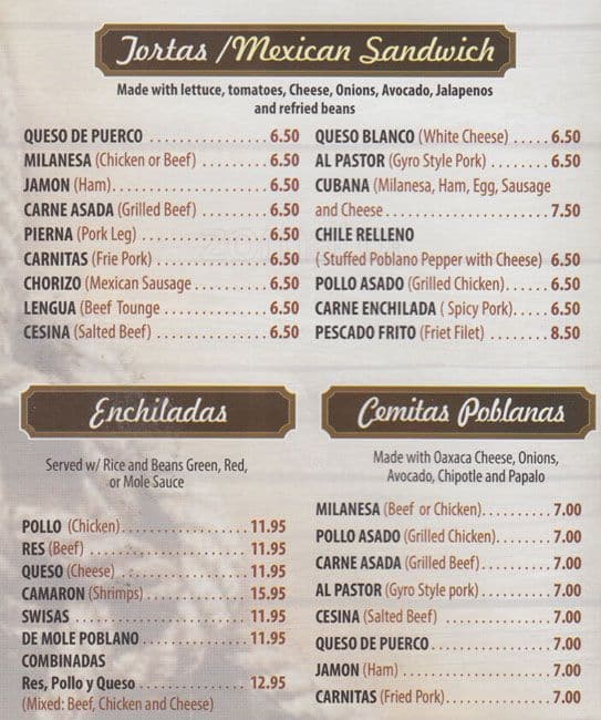 Menu at Los Tres Potrillos pub & bar, New York City, 82-11 Roosevelt Ave