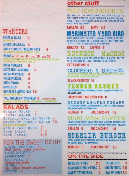 MixedUp Burgers Menu, Menu for MixedUp Burgers, Grand Prairie, Grand