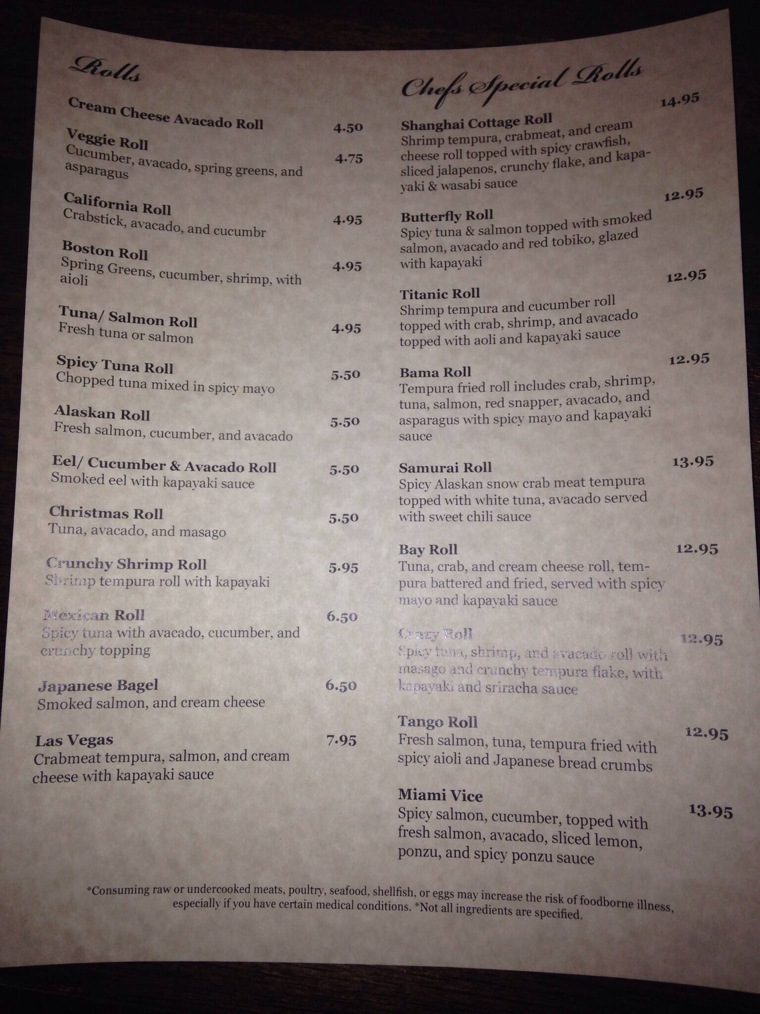 Menu At Shanghai Cottage Restaurant Fairhope