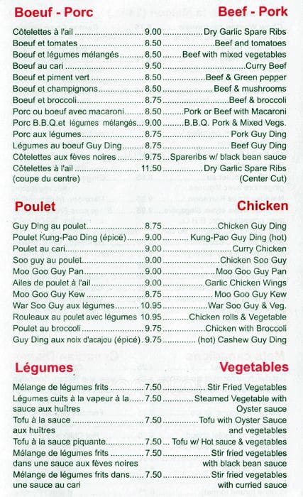 Menu de Restaurant Canton