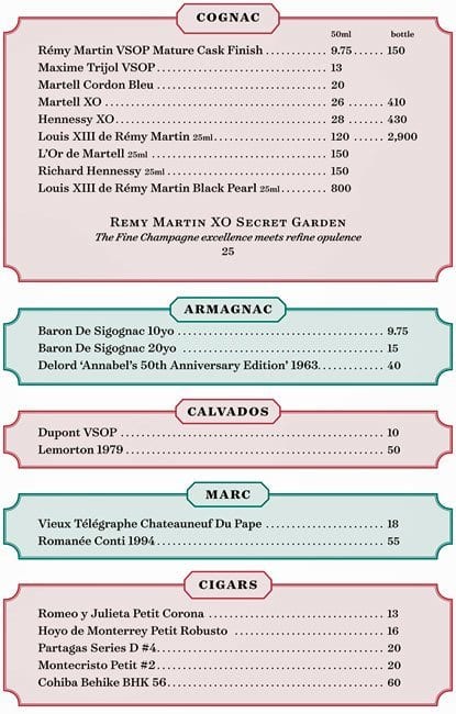 Menu at Sexy Fish restaurant, London, Berkeley Square House