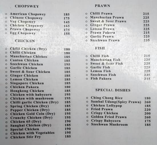 Sanghai menu