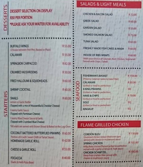 House of Ribs a East Rand Foto del Menu con Prezzi Zomato SA