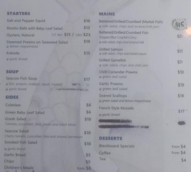 Sea Cow On the Bay Menu, Menu for Sea Cow On the Bay, Mission Bay