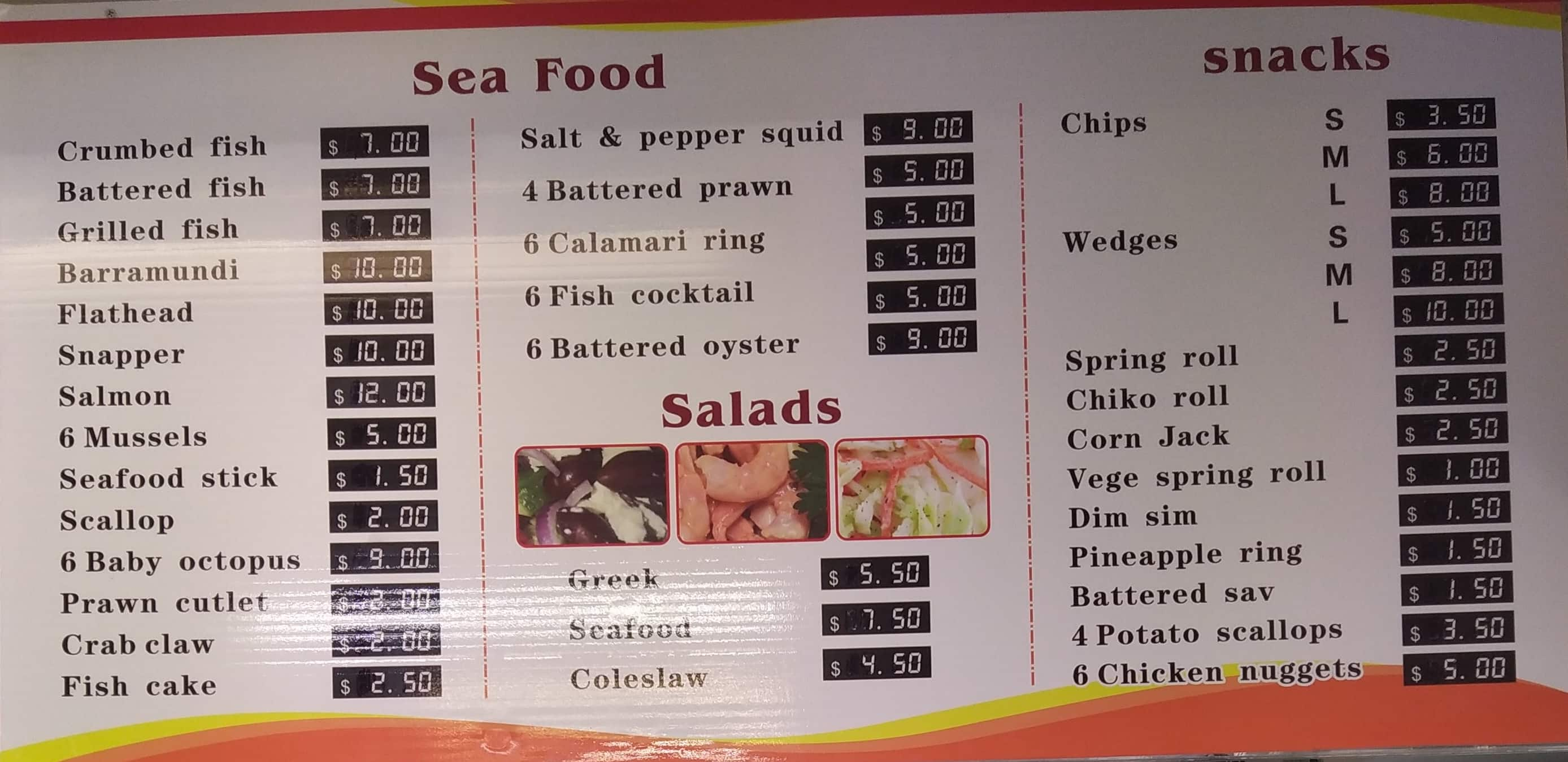 seafood menu