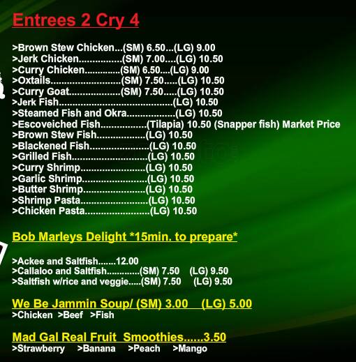 Menu at Jamrock restaurant, New York City