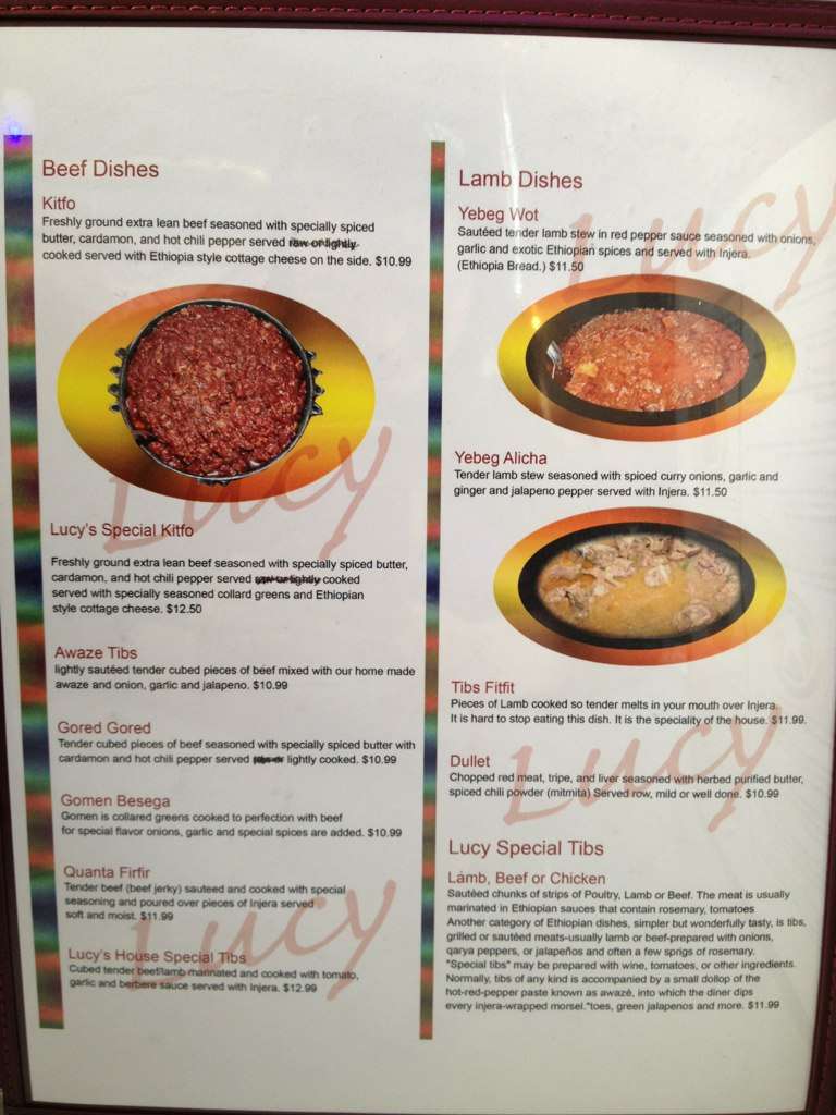 Lucys Ethiopian Restaurant Menu Lucys Ethiopian Restaurant Menu