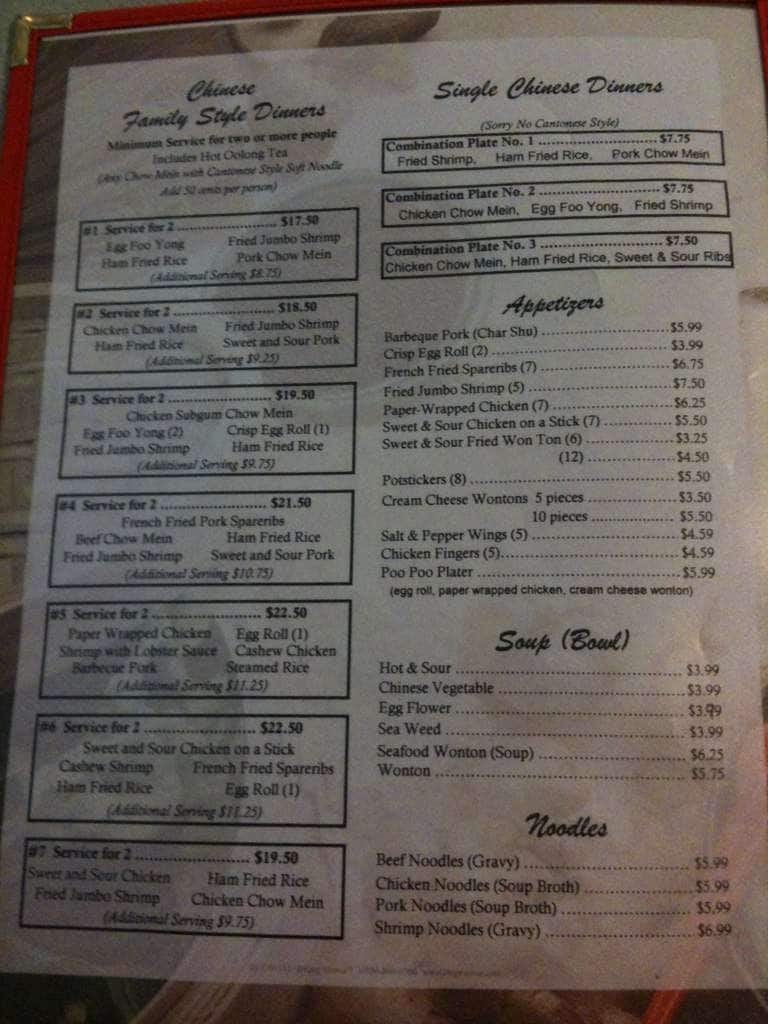 Menu at Kowloon Cafe, West Valley City