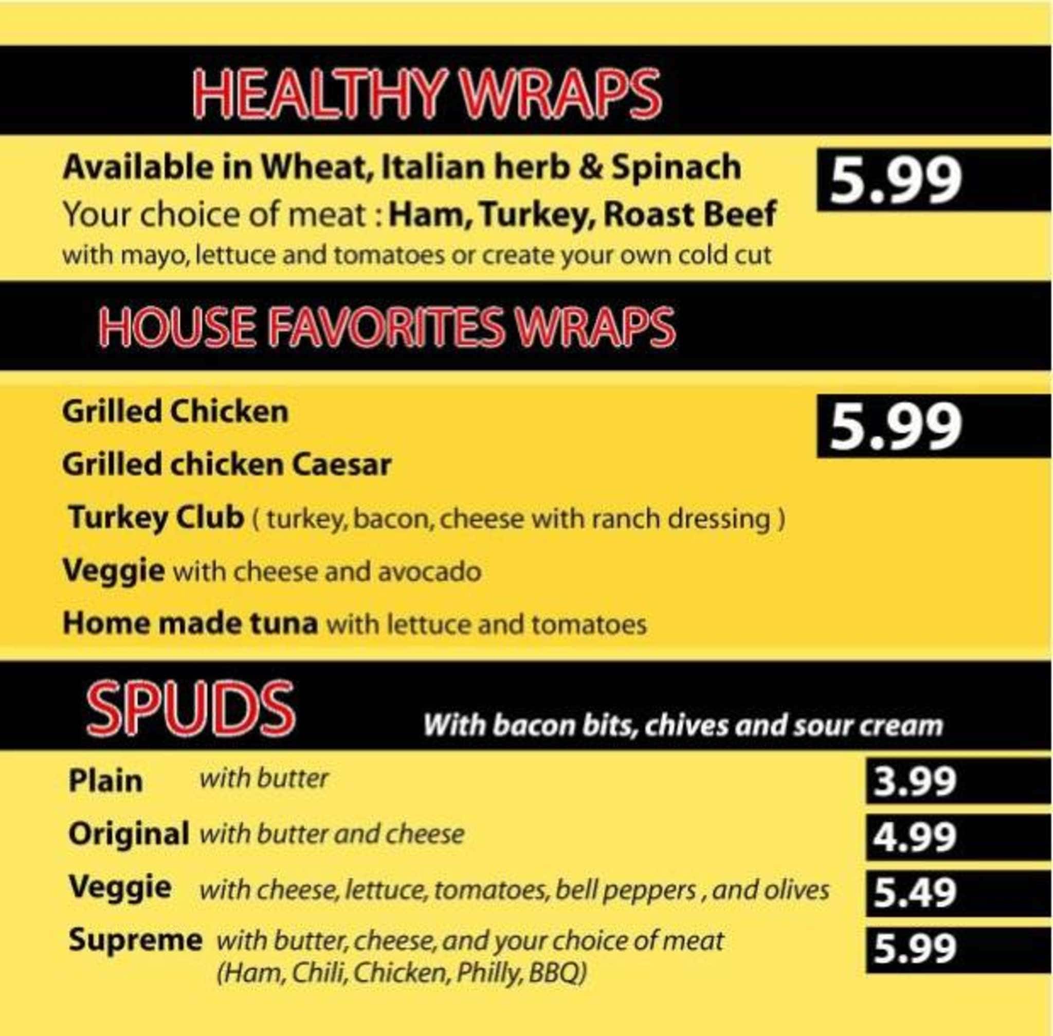 Bill and Ruth's Subs Menu Urbanspoon/Zomato