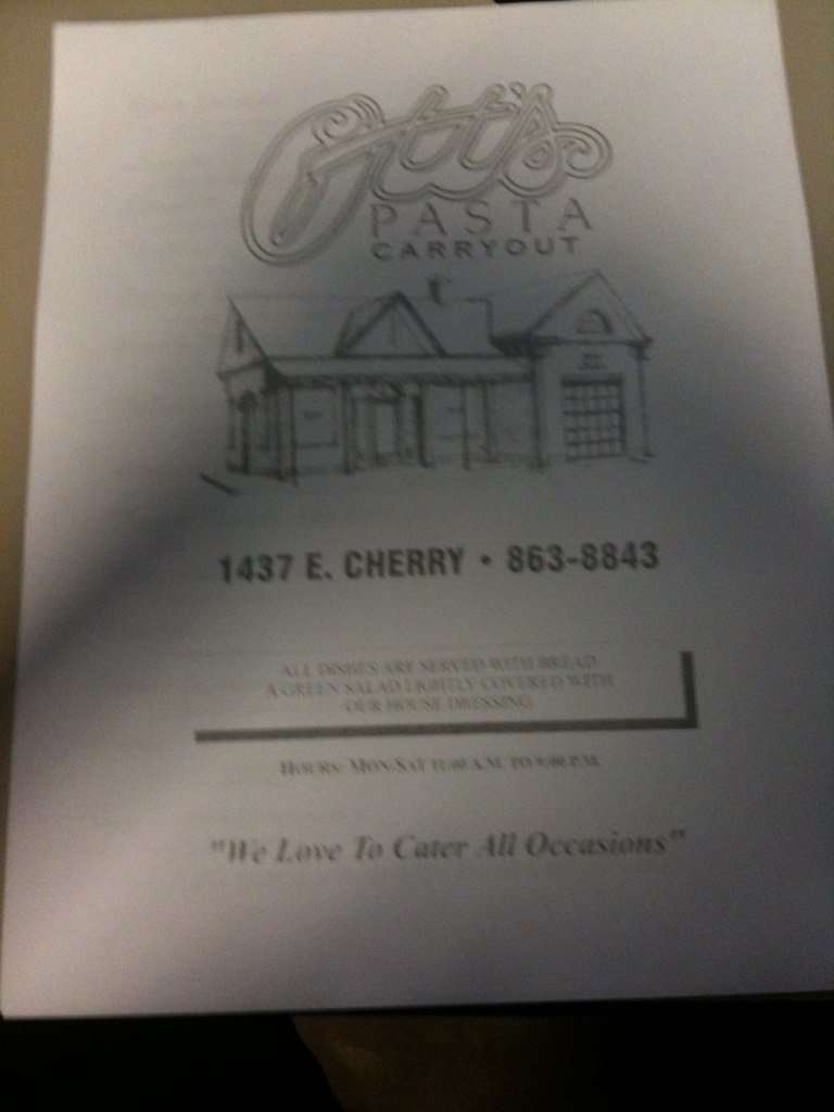 Ott Pasta Menu at Ott's Pasta Carry Out restaurant, Springfield