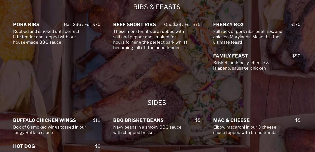 Menu at Black Bear BBQ, Blacktown