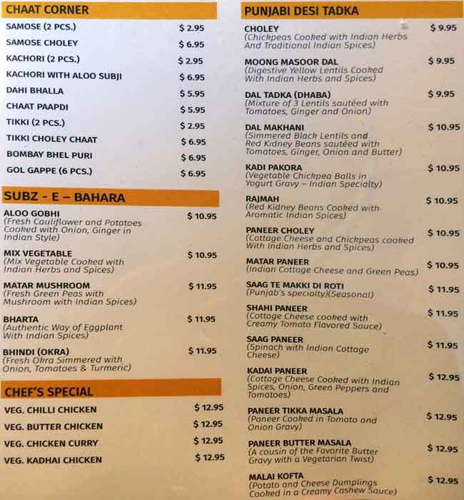 The Punjab Paratha Hut Menu, Menu for The Punjab Paratha Hut