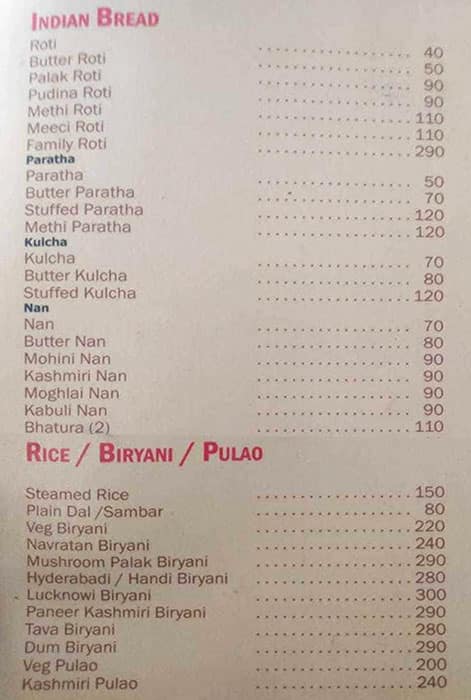 Hotel Shiva Prasad menu