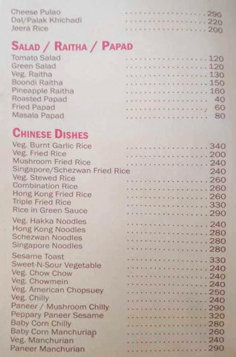 Hotel Shiva Prasad menu