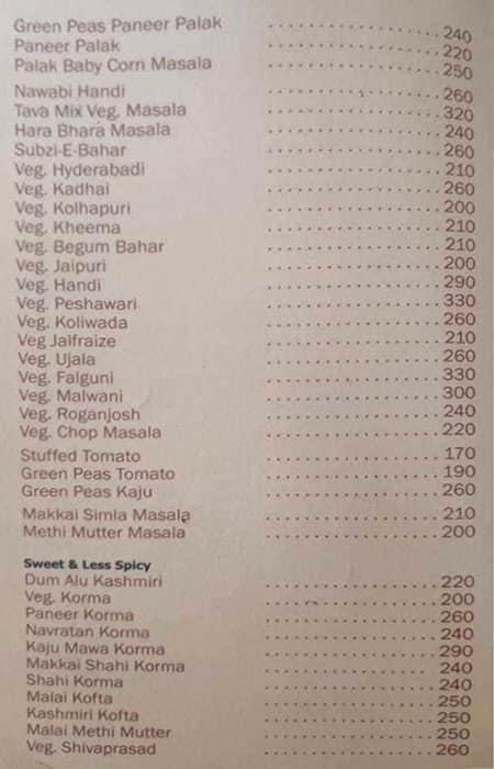 Hotel Shiva Prasad menu