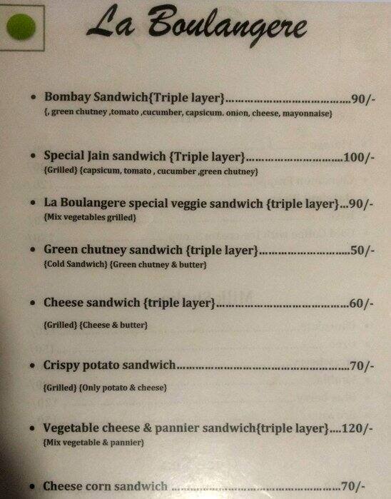 La Boulangere menu