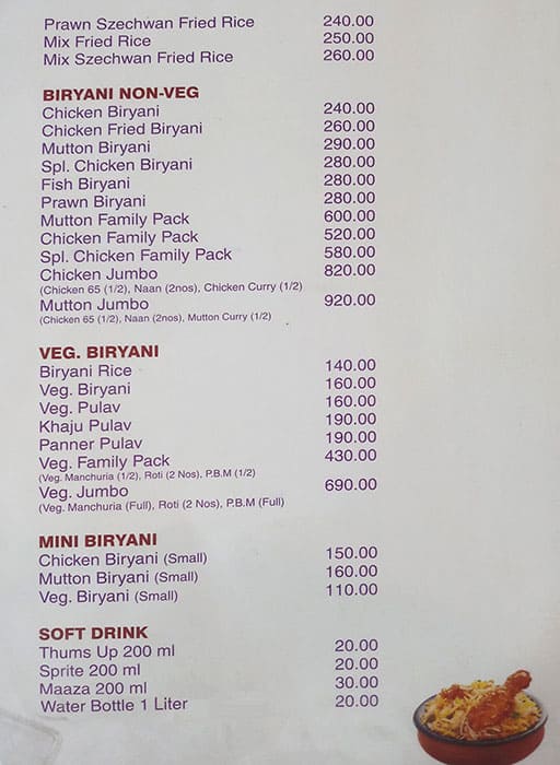 Dolphin Biryani House menu