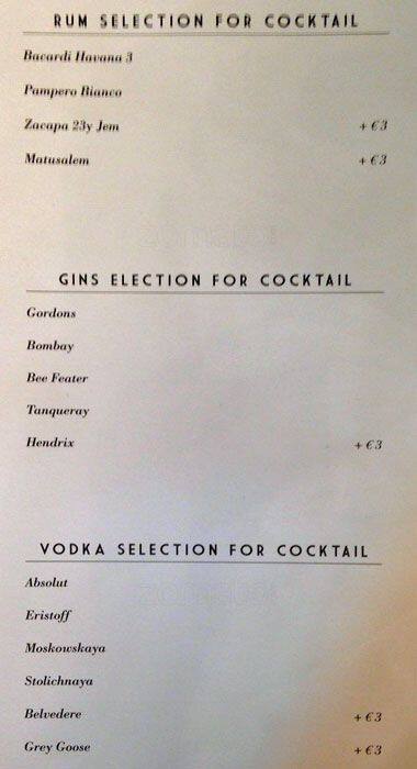 Menu di Grand Hotel Palace Rome 