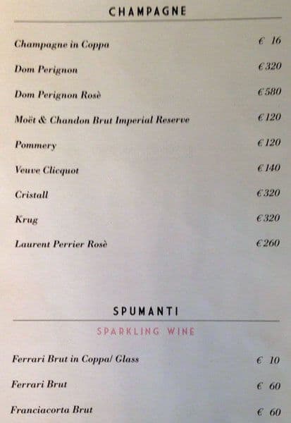 Menu di Grand Hotel Palace Rome 