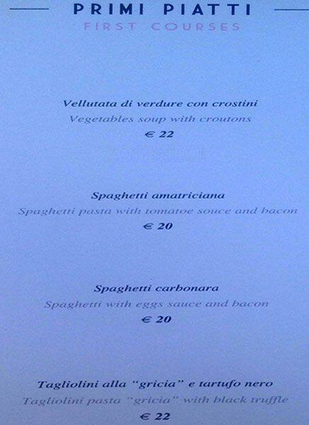 Menu di Grand Hotel Palace Rome 
