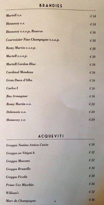 Menu di Grand Hotel Palace Rome 