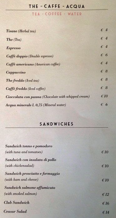 Menu di Grand Hotel Palace Rome 