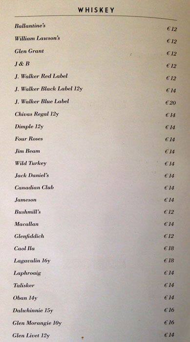 Menu di Grand Hotel Palace Rome 
