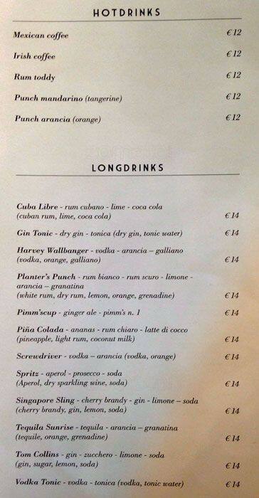 Menu di Grand Hotel Palace Rome 
