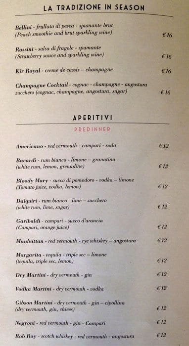 Menu di Grand Hotel Palace Rome 