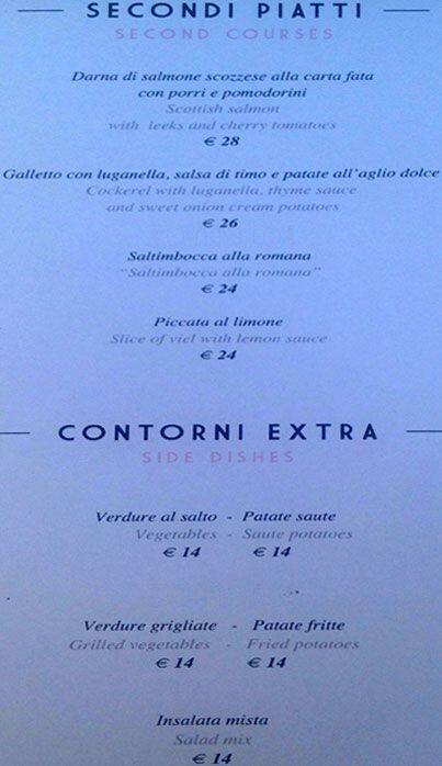 Menu di Grand Hotel Palace Rome 