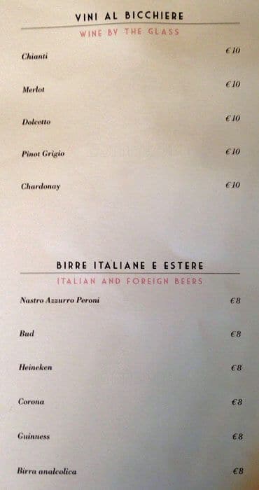 Menu di Grand Hotel Palace Rome 