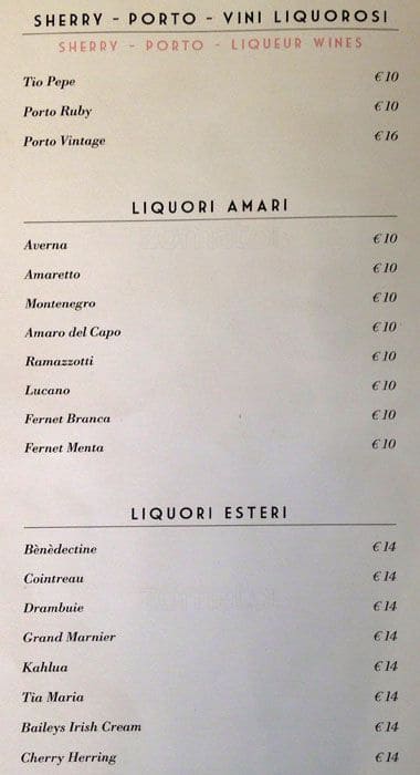 Menu di Grand Hotel Palace Rome 