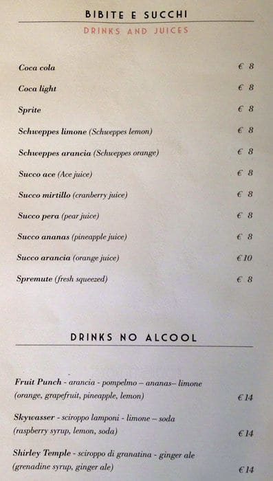 Menu di Grand Hotel Palace Rome 