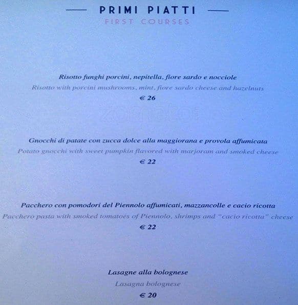 Menu di Grand Hotel Palace Rome 