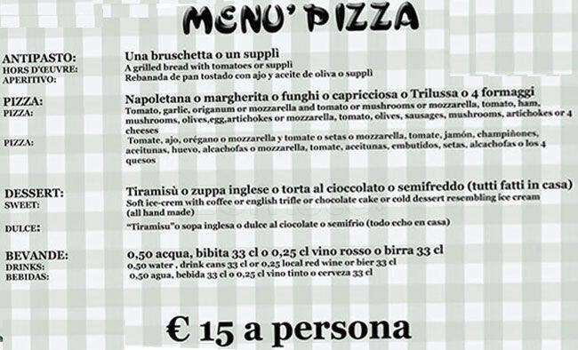 Menu di Ristorante Al Fontanone In Trastevere 