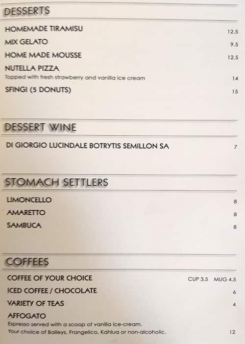 Menu at Piccolino Express (takeaway) pizzeria, Burwood East